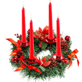 Christmas Advent Wreath Fir Wreath Christmas Arrangement Decorative Wreath with Candle Holder & Ribbon