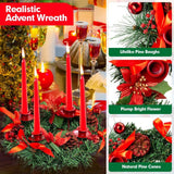 Christmas Advent Wreath Fir Wreath Christmas Arrangement Decorative Wreath with Candle Holder & Ribbon - Side View