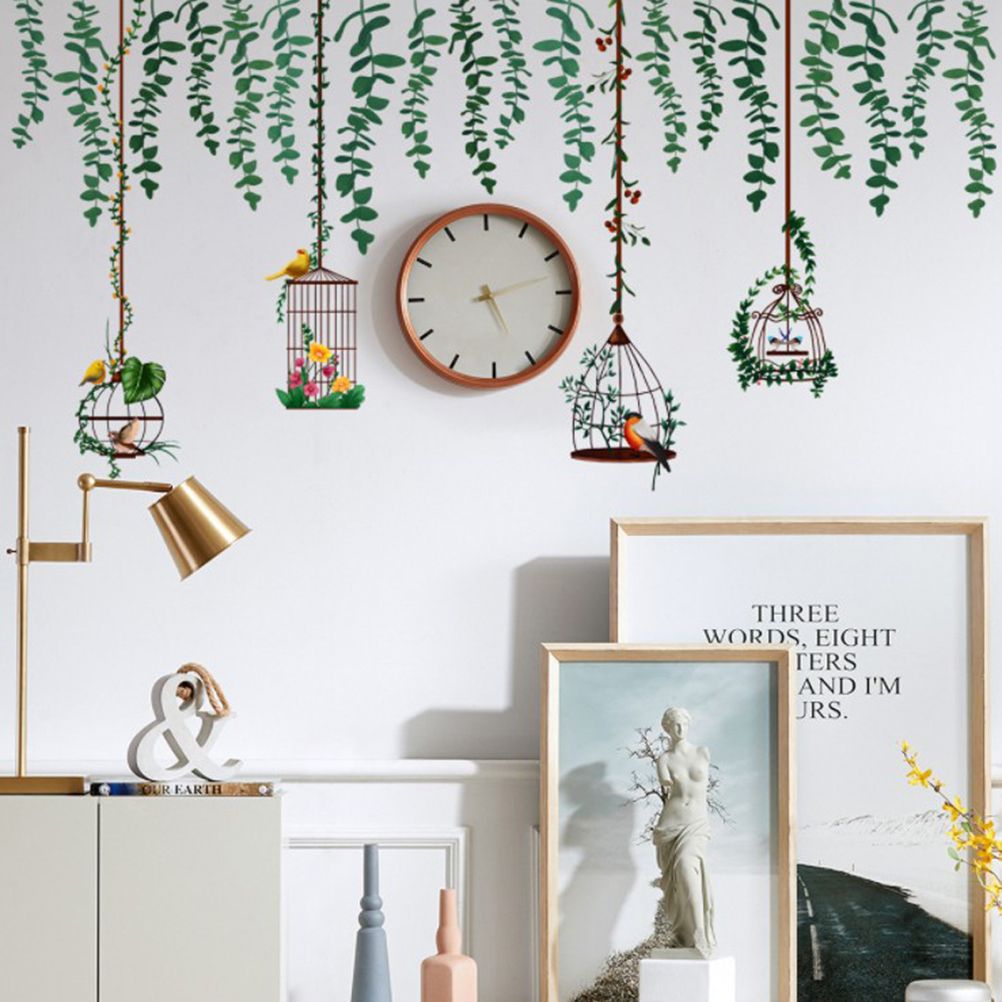Bird Vine Tree Branch Birdcage Wall Decal Stickers Removable Plants Wall Art Jungle Wallpaper for Home Bedroom Living Room Decoration