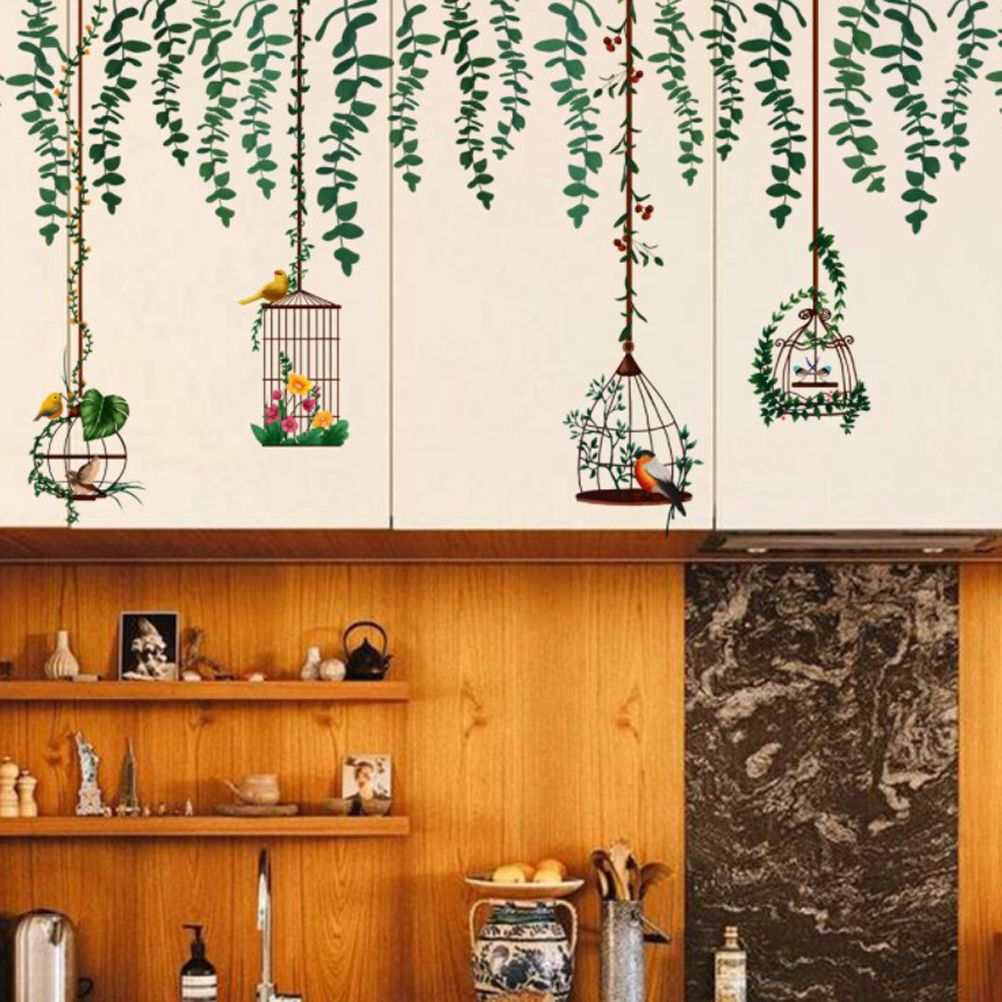 Bird Vine Tree Branch Birdcage Wall Decal Stickers Removable Plants Wall Art Jungle Wallpaper for Home Bedroom Living Room Decoration