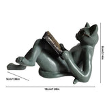 Literary Cat Resin Ornaments Garden Statue Decoration Reading Glasses Cat Crafts for Study and Office