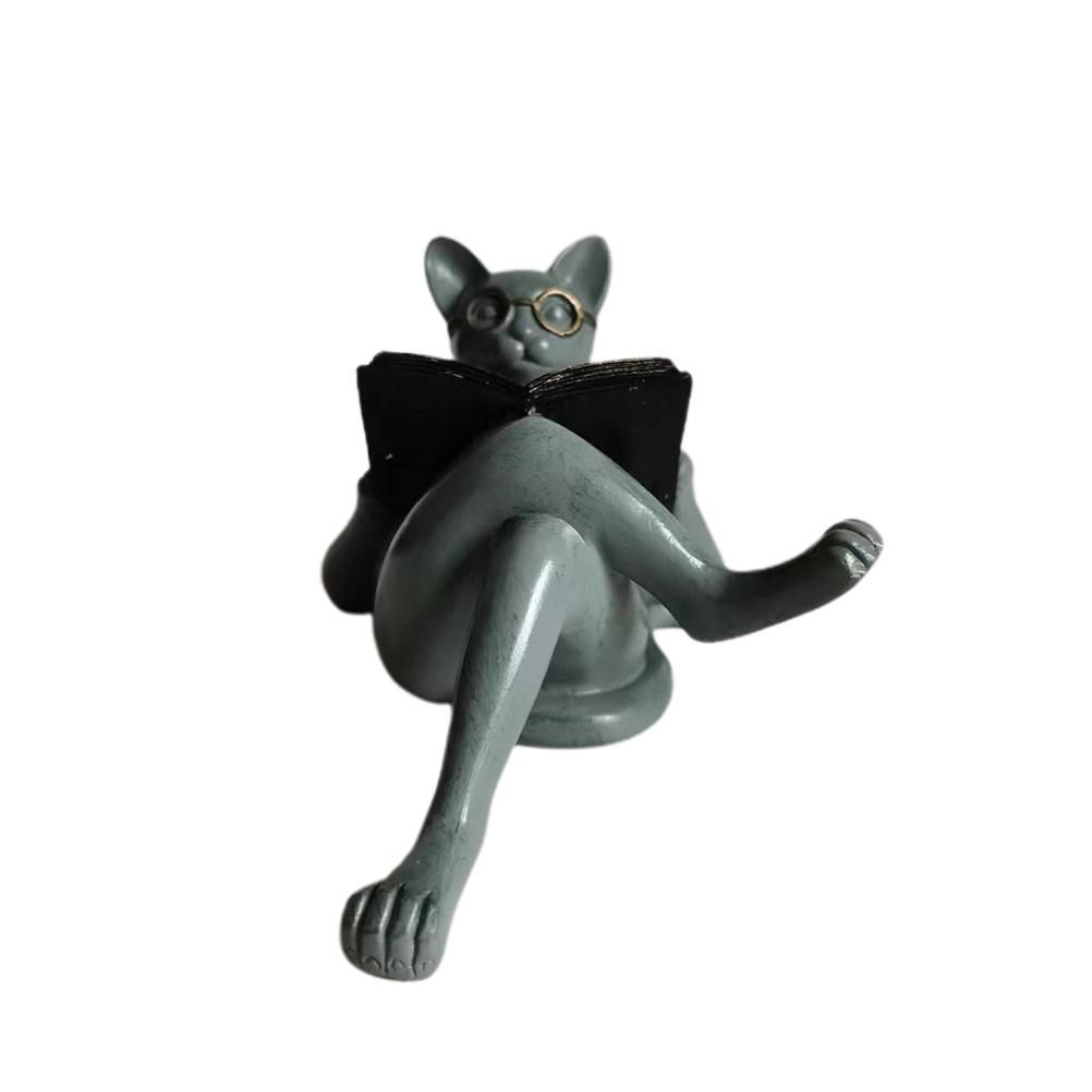 Literary Cat Resin Ornaments Garden Statue Decoration Reading Glasses Cat Crafts for Study and Office