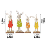 Easter Bunny Tabletop Decoration Cute Wooden Rabbit Figurines Ornament for Home Garden - Front View