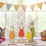 Easter Bunny Tabletop Decoration Cute Wooden Rabbit Figurines Ornament for Home Garden - 45-Degree Angle