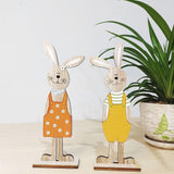 Easter Bunny Tabletop Decoration Cute Wooden Rabbit Figurines Ornament for Home Garden - Rear View