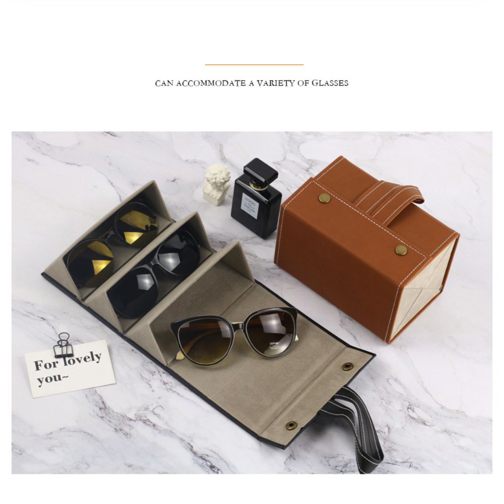 Multi Slot Sunglasses Organizer Foldable Glasses Jewelry Storage Box Portable PU Leather Eyeglasses Case for Storing Watches and Keys
