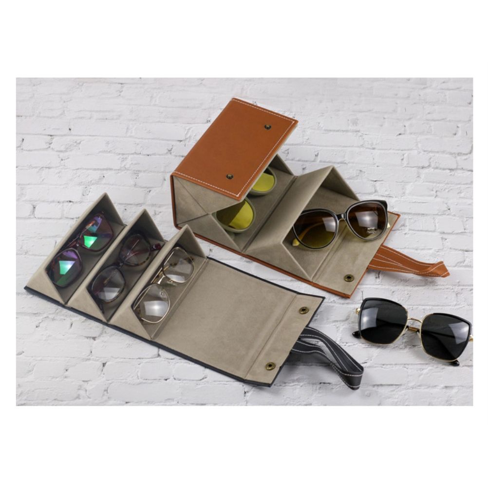 Multi Slot Sunglasses Organizer Foldable Glasses Jewelry Storage Box Portable PU Leather Eyeglasses Case for Storing Watches and Keys