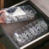 8 Grids Clear Plastic Cable Storage Box Data Cable Storage Container Save Space Cable Management Box for Storing Earrings Rings and Data Cables - Close-Up Angle