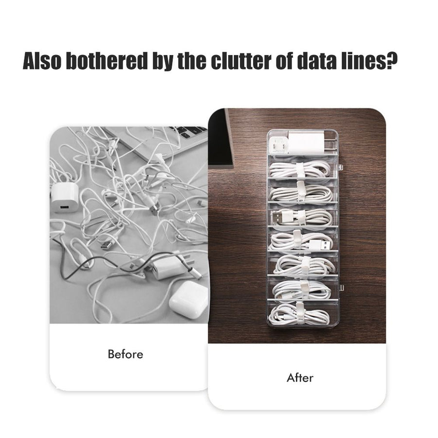 8 Grids Clear Plastic Cable Storage Box Data Cable Storage Container Save Space Cable Management Box for Storing Earrings Rings and Data Cables