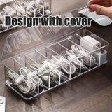 8 Grids Clear Plastic Cable Storage Box Data Cable Storage Container Save Space Cable Management Box for Storing Earrings Rings and Data Cables