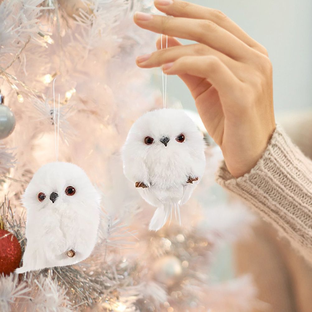 2Pcs Christmas Cute Owl Hanging Gift Simulation Animal Pendant Xmas Tree Pendant Home Holiday Party Decoration