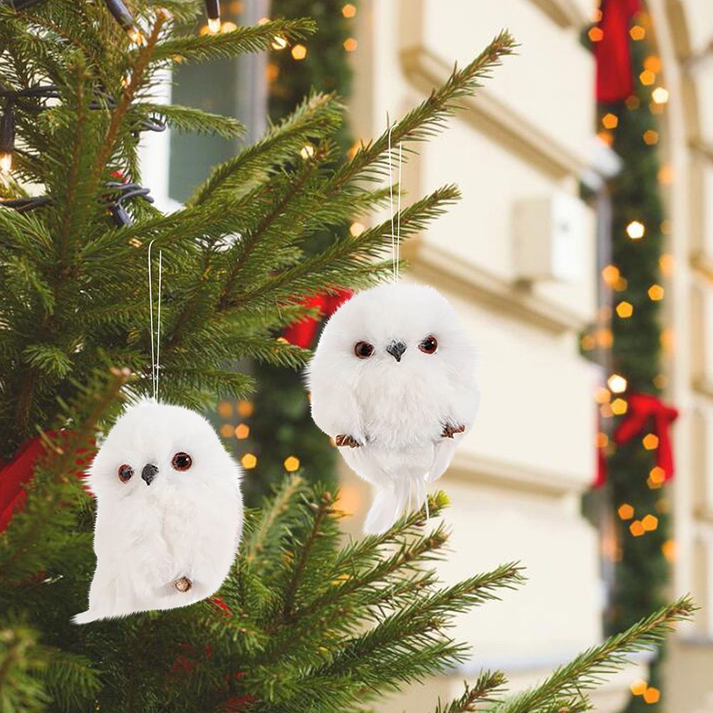2Pcs Christmas Cute Owl Hanging Gift Simulation Animal Pendant Xmas Tree Pendant Home Holiday Party Decoration