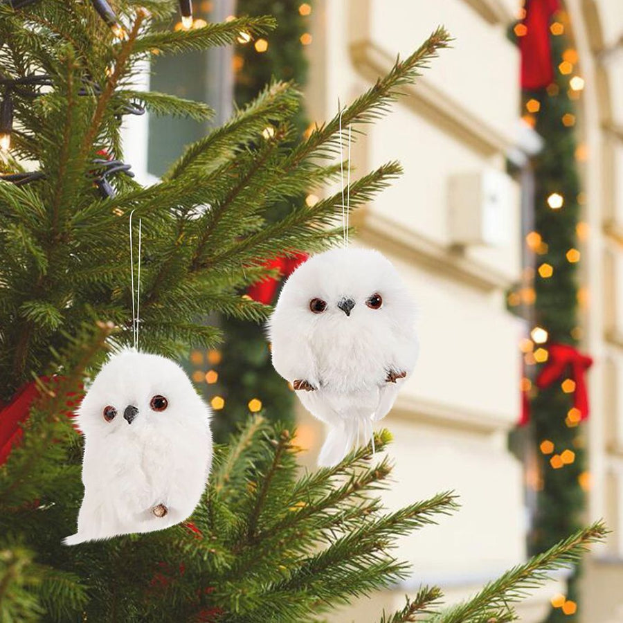 2Pcs Christmas Cute Owl Hanging Gift Simulation Animal Pendant Xmas Tree Pendant Home Holiday Party Decoration