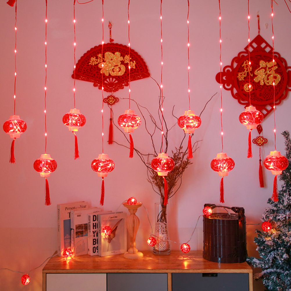 2022 New Year Red Lantern Curtain String Lights LED Spring Festival Fairy Light Street Festoon Light for Holidays Home Decor