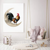 Rooster Moon Wall Decor Metal Wall Hanging Sign Wall Unique Arts Pendant for Outdoor Indoor Home Wall Decoration