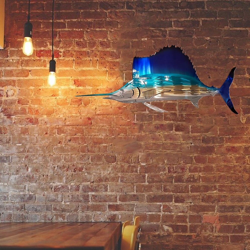 Metal Art Sailfish Sea Turtle Jellyfish Interior Decoration Crafts Wall Hanging Mount Decoration Home Decor Gift