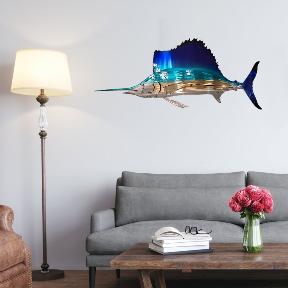 Metal Art Sailfish Sea Turtle Jellyfish Interior Decoration Crafts Wall Hanging Mount Decoration Home Decor Gift
