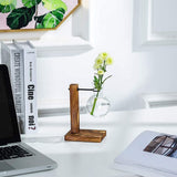 Transparent Vase Desktop Wooden Stand Glass Clear Plant Vase for Home Table Desk Interior Decoration