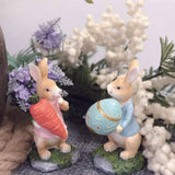 Easter Bunny Figurines with Carrot Cute Resin Bunny Rabbit Statue Resin Crafts Ornaments Easter Gifts for Children