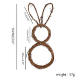DIY Bunny Shaped Grapevine Wreath Easter Bunny Wreath Foldable Rabbit Rattan Garland for Courtyard and Lawn Decor - Front View