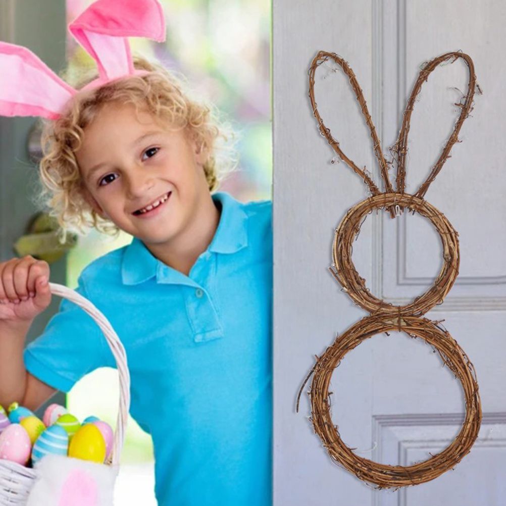 DIY Bunny Shaped Grapevine Wreath Easter Bunny Wreath Foldable Rabbit Rattan Garland for Courtyard and Lawn Decor