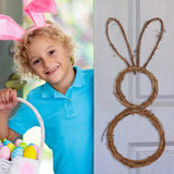 DIY Bunny Shaped Grapevine Wreath Easter Bunny Wreath Foldable Rabbit Rattan Garland for Courtyard and Lawn Decor