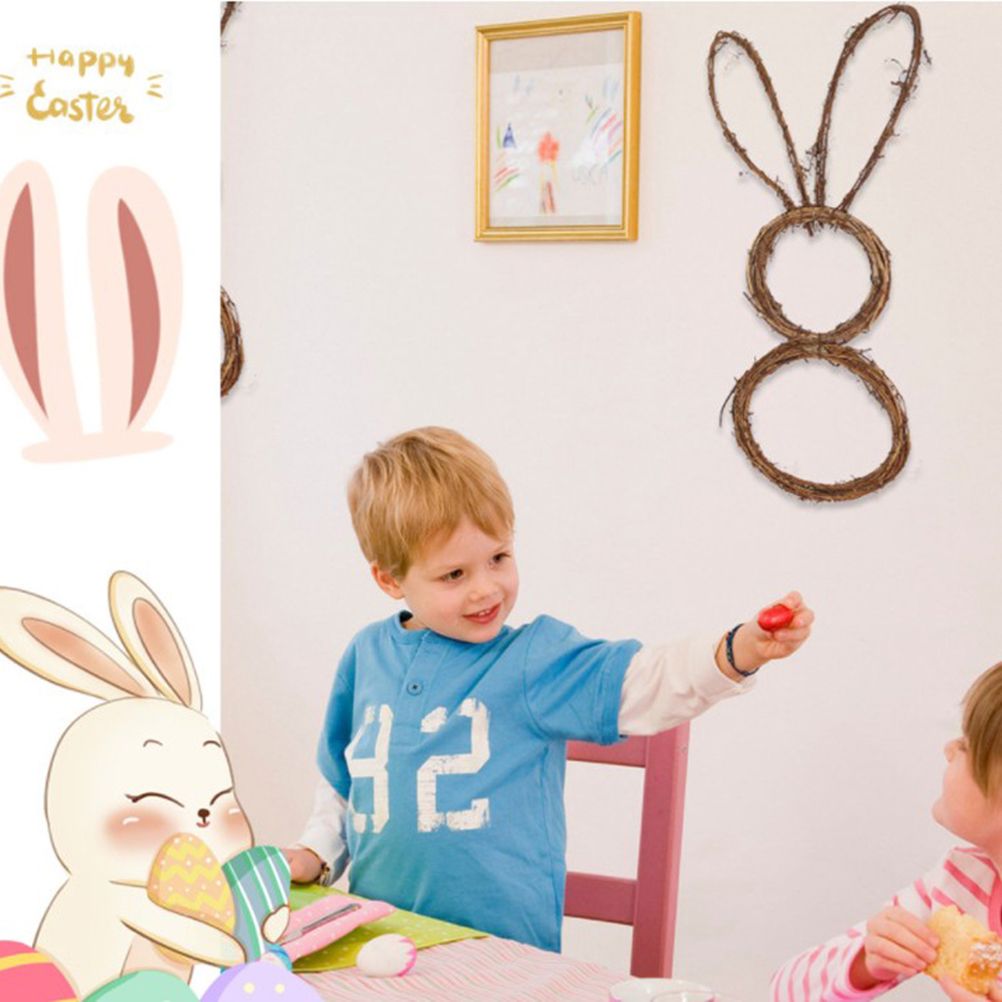 DIY Bunny Shaped Grapevine Wreath Easter Bunny Wreath Foldable Rabbit Rattan Garland for Courtyard and Lawn Decor