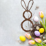 DIY Bunny Shaped Grapevine Wreath Easter Bunny Wreath Foldable Rabbit Rattan Garland for Courtyard and Lawn Decor - Low Angle
