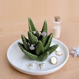 Ceramic Ring Holder Aloe Ring Dish Jewelry Holder Rings Bracelets Earrings Green Succulent Trinket Tray Gift for Women Girls - 45-Degree Angle