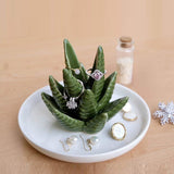 Ceramic Ring Holder Aloe Ring Dish Jewelry Holder Rings Bracelets Earrings Green Succulent Trinket Tray Gift for Women Girls - Rear View