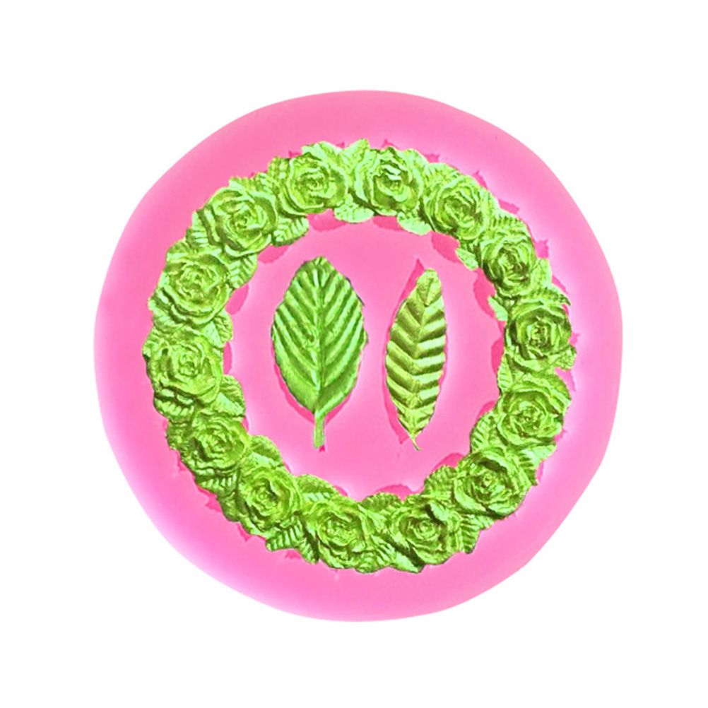 Rose Wreath with Leaves Fondant Mold DIY Silicone Molds for Wedding Valentine Party Baking Decoration