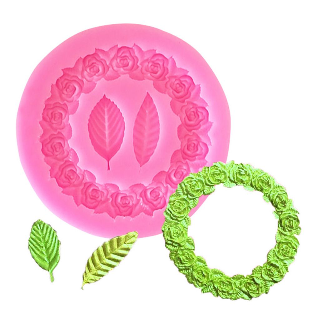Rose Wreath with Leaves Fondant Mold DIY Silicone Molds for Wedding Valentine Party Baking Decoration