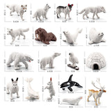 18PCS Polar Arctic Animal Toy Figurines Set Includes White Wolf White Owl White Arctic Rabbit Arctic Husky and Igloo Simulation Animal Model Gift for Kids - Front View