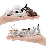 18PCS Polar Arctic Animal Toy Figurines Set Includes White Wolf White Owl White Arctic Rabbit Arctic Husky and Igloo Simulation Animal Model Gift for Kids - 45-Degree Angle