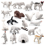 18PCS Polar Arctic Animal Toy Figurines Set Includes White Wolf White Owl White Arctic Rabbit Arctic Husky and Igloo Simulation Animal Model Gift for Kids