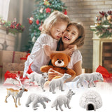 18PCS Polar Arctic Animal Toy Figurines Set Includes White Wolf White Owl White Arctic Rabbit Arctic Husky and Igloo Simulation Animal Model Gift for Kids - Low Angle