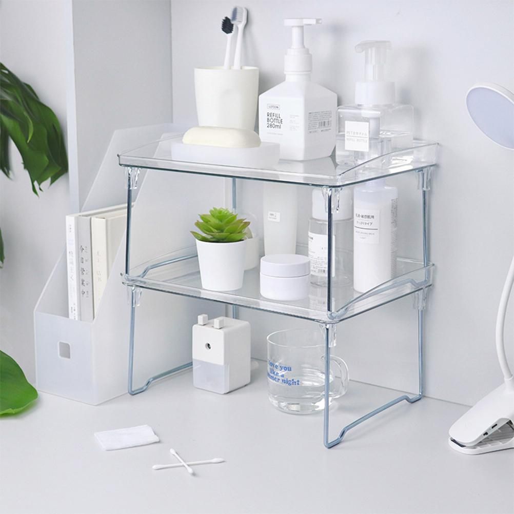 Large Capacity Desktop Storage Rack Clear Acrylic Kitchen Shelf Single Layer Office Desktop File Organizer