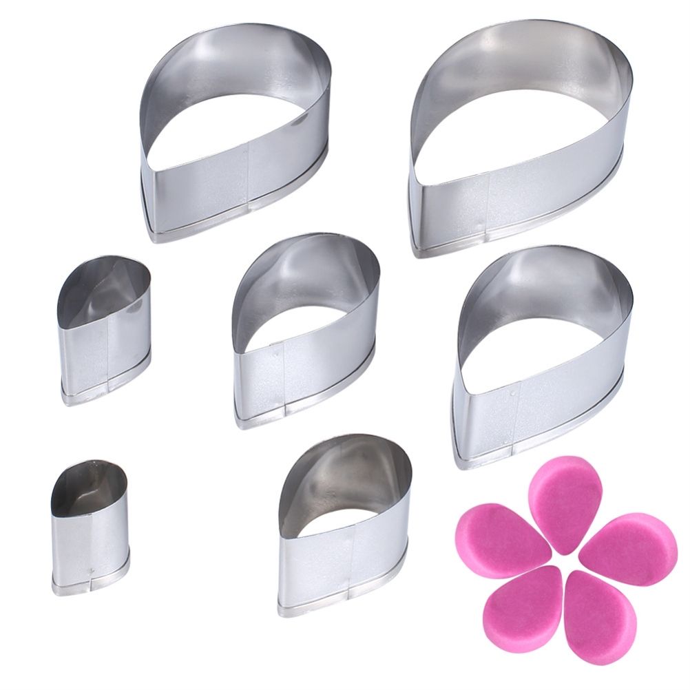 7Pcs/Set Rose Cutter Stainless Steel Water Drop Shape Fondant Flower Molds Petal Stencils Cutter Cake Decoration Tools