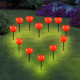 Outdoor Solar Garden Stake Lights Waterproof Solar Red Heart Shaped Pathway Lamps Landscape Lamp for Garden Lawn Decor