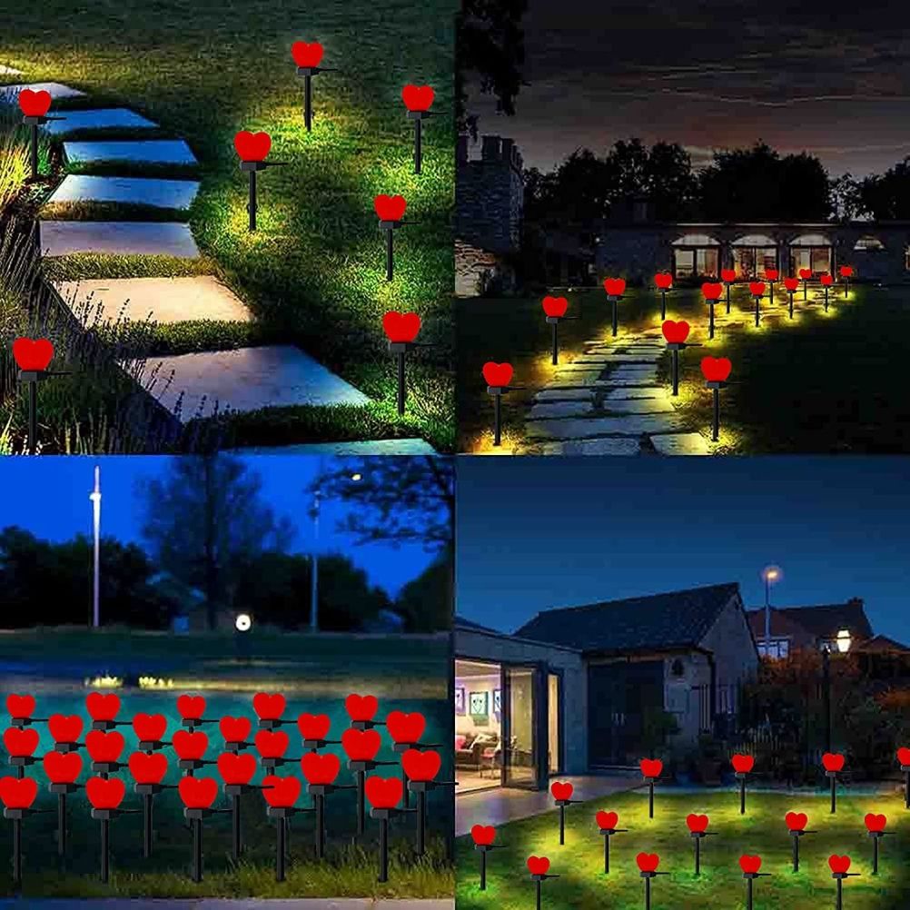 Outdoor Solar Garden Stake Lights Waterproof Solar Red Heart Shaped Pathway Lamps Landscape Lamp for Garden Lawn Decor