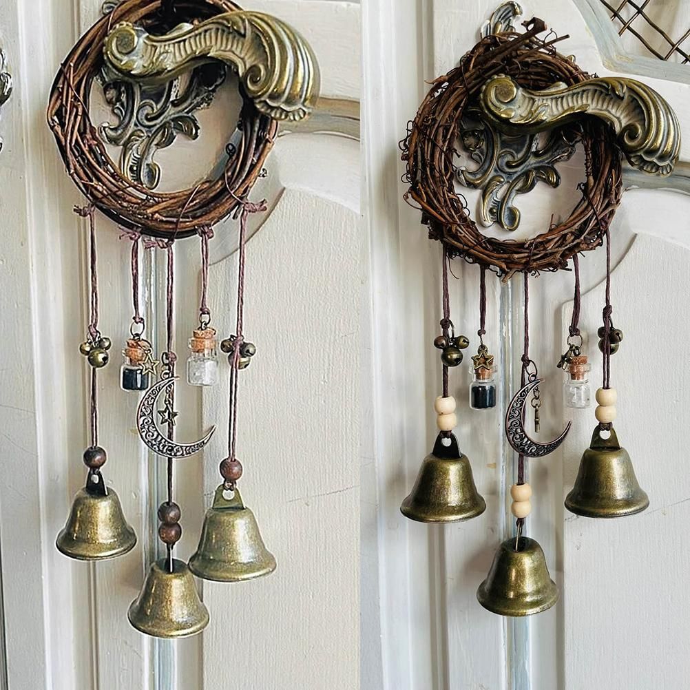 Witch Wind Chimes Wreath Handmade Witch Bells Protection Door Hangers Hanging Witch Bells Wind Chimes for Home Door