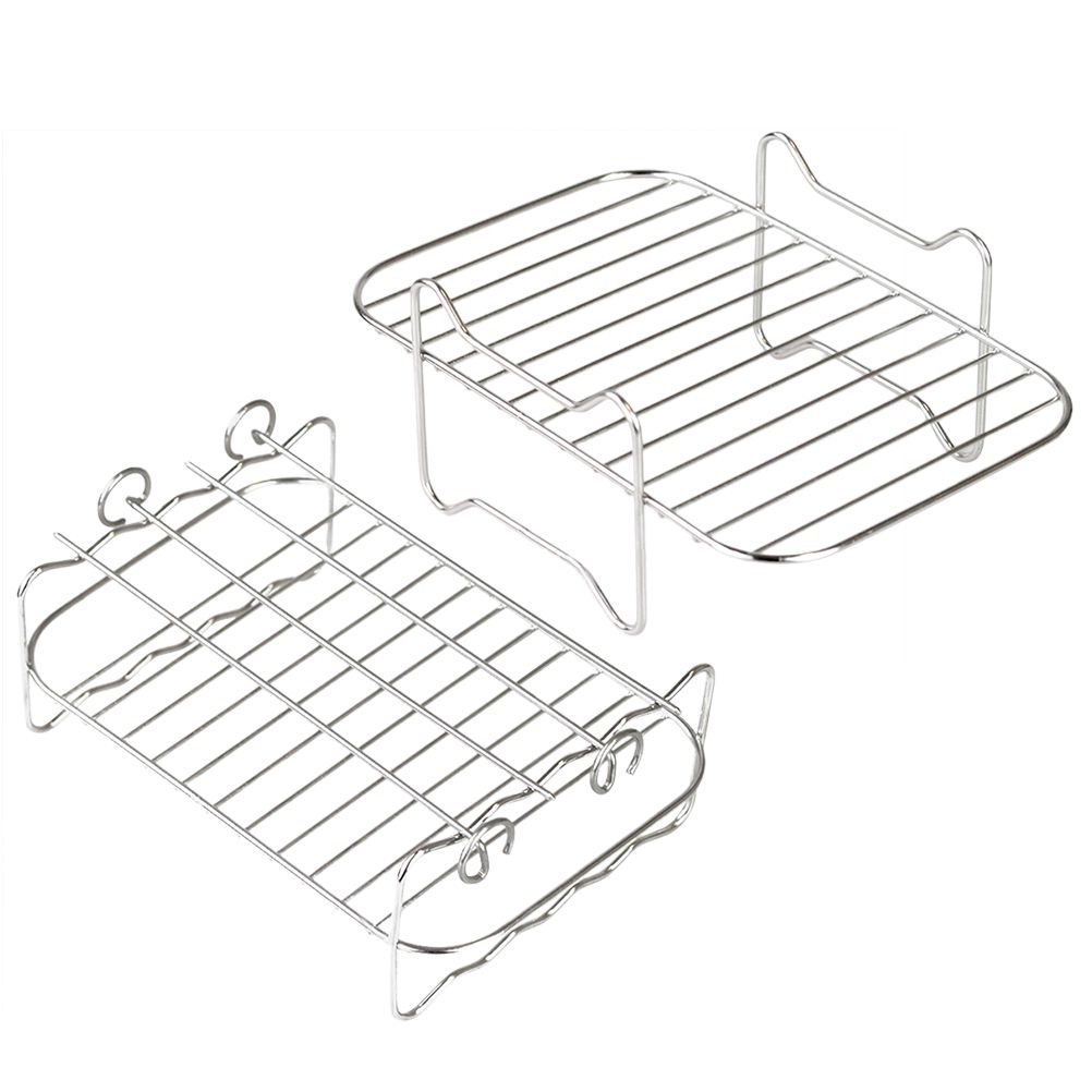 2Pcs Air Fryer Rack 304 Stainless Steel Dehydrator Rack with 4 Barbecue Sticks for 8QT Dual Basket Air Fryer