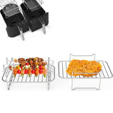 2Pcs Air Fryer Rack 304 Stainless Steel Dehydrator Rack with 4 Barbecue Sticks for 8QT Dual Basket Air Fryer - Top-Down View