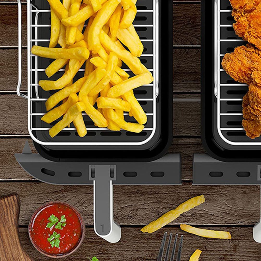 2Pcs Air Fryer Rack 304 Stainless Steel Dehydrator Rack with 4 Barbecue Sticks for 8QT Dual Basket Air Fryer