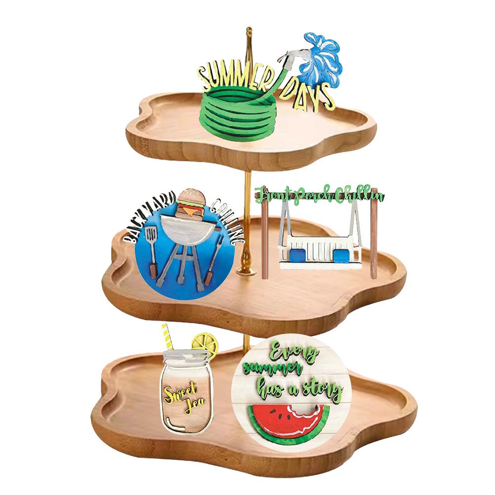 Summer Tiered Tray Decor Set Farmhouse Wood Tiered Tray Decor Items Summer Theme Mini Wooden Signs Home Kitchen Decorations