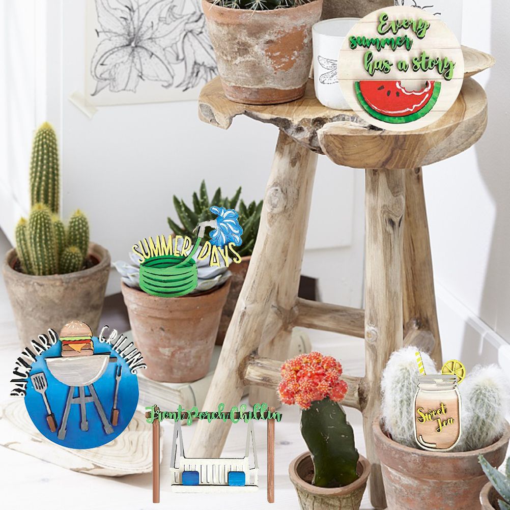 Summer Tiered Tray Decor Set Farmhouse Wood Tiered Tray Decor Items Summer Theme Mini Wooden Signs Home Kitchen Decorations