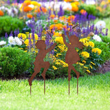 1 Pair Boy Girl Catching Butterfly Metal Decorative Garden Stakes Outdoor Garden Decor Boy Girl Silhouette Yard Stakes Spring Decor - 45-Degree Angle