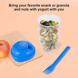 Fresh Salad Container Serving Cup with Dressing Container Fork Portable Plastic Food Storage Bottle for Picnic Lunch