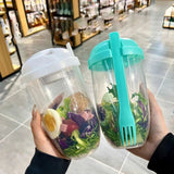 Fresh Salad Container Serving Cup with Dressing Container Fork Portable Plastic Food Storage Bottle for Picnic Lunch