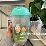 Fresh Salad Container Serving Cup with Dressing Container Fork Portable Plastic Food Storage Bottle for Picnic Lunch - Extra Image